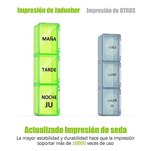 Pastillero Semanal 3 Tomas Español, Jaduoher Grande Organizador Medicamentos 7 Dias Diaria con 21 Compartimentos (Color)