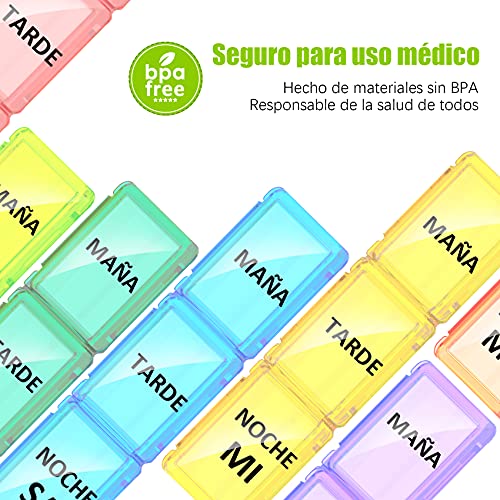 Pastillero Semanal 3 Tomas Español, Jaduoher Grande Organizador Medicamentos 7 Dias Diaria con 21 Compartimentos (Color)