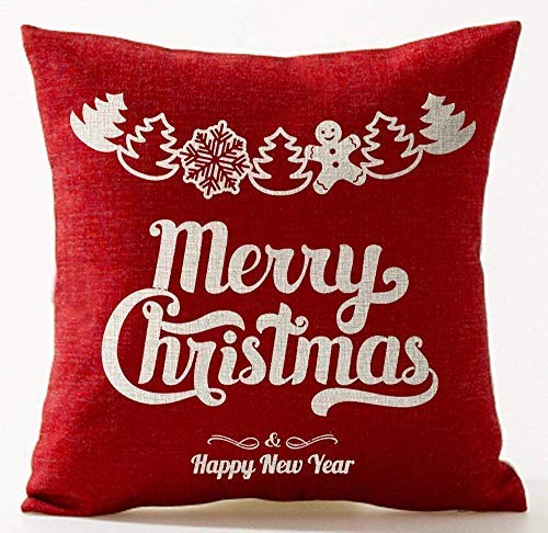 QWE Almohada de sofá Trineo Rojo Feliz Navidad Regalo de Nieve Algodón Lino Funda de Almohada Funda de cojín Sofá casero Decorativo 45x45cm