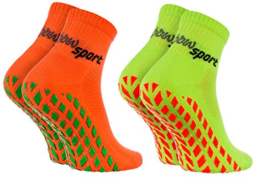 Rainbow Socks - Hombre Mujer Calcetines Antideslizantes de Deporte - 2 Pares - Naranja Verde - Talla 36-38