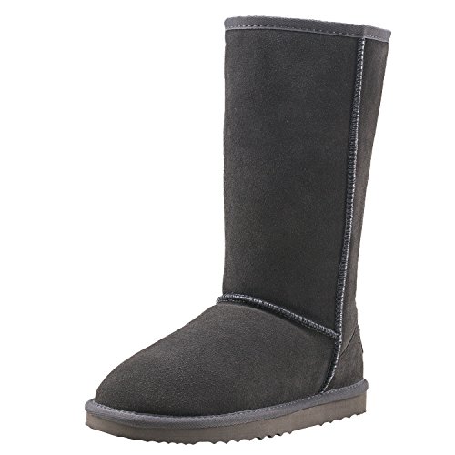 Shenduo Zapatos Invierno clásicos - Botas de nieve de piel de alta pierna impermeable antideslizante para Mujer D5115 Gris 40