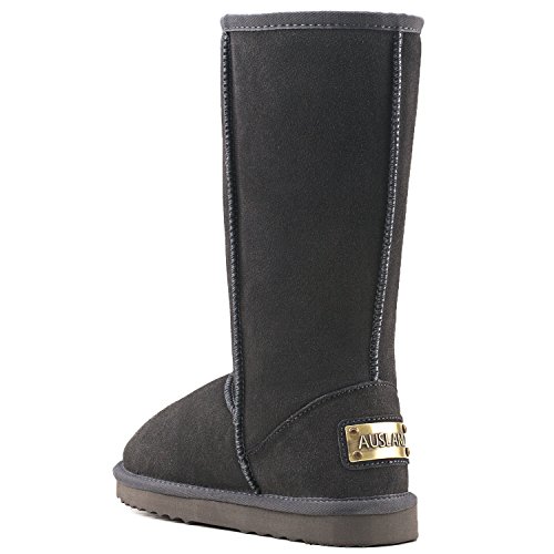 Shenduo Zapatos Invierno clásicos - Botas de nieve de piel de alta pierna impermeable antideslizante para Mujer D5115 Gris 40