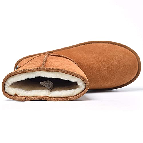 Shenduo Zapatos Invierno clásicos - Botas de nieve de piel de media pierna impermeable antideslizante para Mujer D5125 Castaña 39