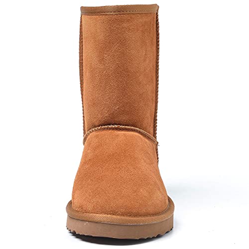 Shenduo Zapatos Invierno clásicos - Botas de nieve de piel de media pierna impermeable antideslizante para Mujer D5125 Castaña 39