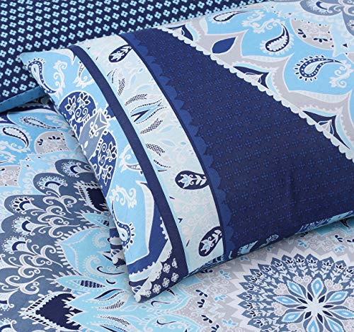 Sleepdown Juego de Funda de edredón Reversible Suave y Sencillo con diseño geométrico Azul de Cachemira con Fundas de Almohadas, Doble (200 x 200 cm)