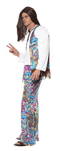 Smiffys-38628L Disfraz de Hippy Guay, Top con Chaleco Unido, Pantalones y Cinta para la Cabeza, Multicolor, L-Tamaño 42"-44" (Smiffy'S 38628L)