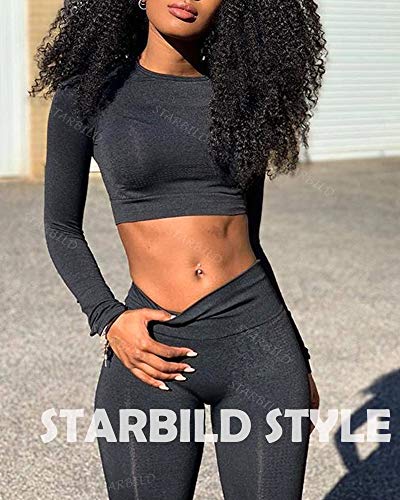 STARBILD Leggings Deportivo sin Costuras de Cintura Alta Pantalones de compresión de Mujer Adelgazamiento para Fitness Yoga #A-Negro Top M