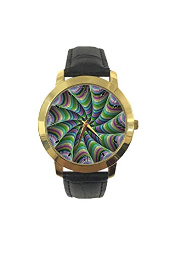 Tentáculos psicodélicos Que se convierten en Forma de Flor Infinity Spinning Focus Design Fashion Reloj de Pulsera de Cuarzo con Correa de Cuero para Ocio