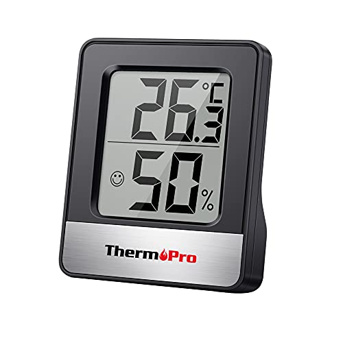 ThermoPro TP49 Mini Termómetro Higrómetro Digital Termohigrómetro de Interior Medidor de Temperatura y Humedad para Medir Ambiente del Hogar, Negro