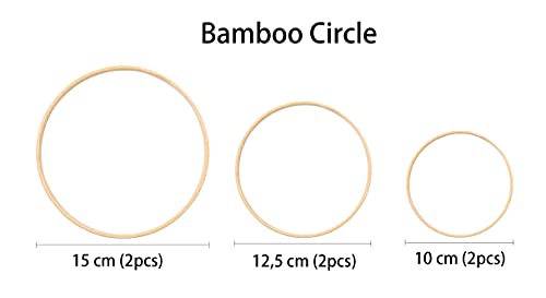 VALAM 6PCS Aros de bambú de Madera para atrapasueños para aro Floral para decoración de Boda, Anillos de Bambú Dream Catcher 3 Talla(10; 12,5; 15 CM)