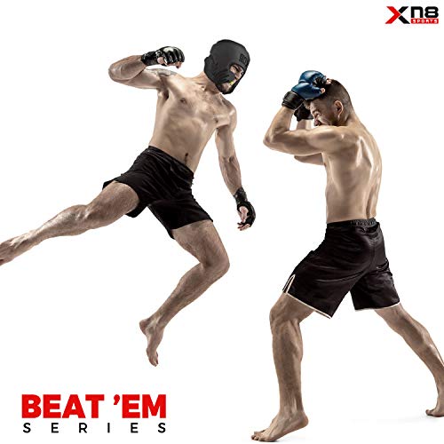 XN8 Boxeo Protector Casco - Muay Thai-Kickboxing-Artes Marciales-Headgear con Cara Oreja Las Mejillas Protección-Karate-Sparring MMA Luchando (Negro, XL)