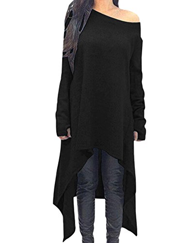 ZANZEA Vestido de Punto asimétrico de Manga Larga Suelta de Invierno Casual Sexy para Mujer Talla Grande 01-Negro M