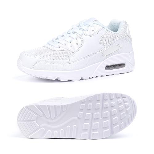 Zapatillas de Deportivas Mujer Zapatos Correr Hombre Running Casual Sneakers Cordones Colchón de Aire Ligero Respirable Calzado Blanco 44