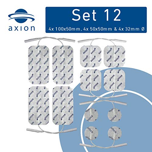 12 electrodos mixtos axion | Parches para electroestimulador TENS y EMS reutilizables y autoadhesivos con conector pin de 2 mm