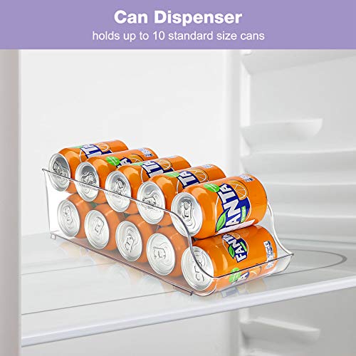 【2Packs】Puricon Organizador de Latas y Botellas para Refrigerador, Contenedores Apilables de Plástico para Almacenamiento de Bebidas, Frutas, Verduras, Aperitivos, etc. -Transparente