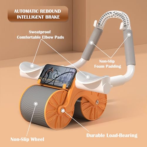 AB Roller - Rodillo de entrenamiento para abdominales con soporte para codos, rebote automático, dispositivo de entrenamiento eficiente para gimnasio en casa, hombre y mujer (naranja/sin temporizador)