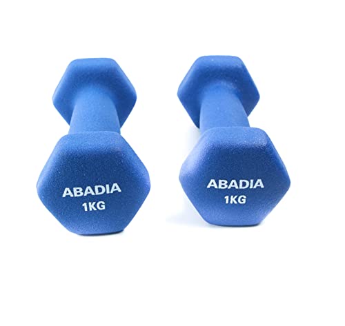 Abadia - Juego de 2 Mancuernas Hexagonales 1 kg de Neopreno Color Azul | Pesas Disponibles en Pesos de 0,5 kg a 8 kg