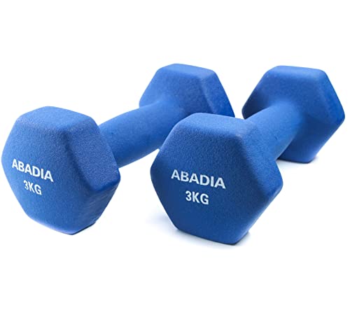 Abadia - Juego de 2 Mancuernas Hexagonales 3 kg de Neopreno Color Azul | Pesas Disponibles en Pesos de 0,5 kg a 8 kg