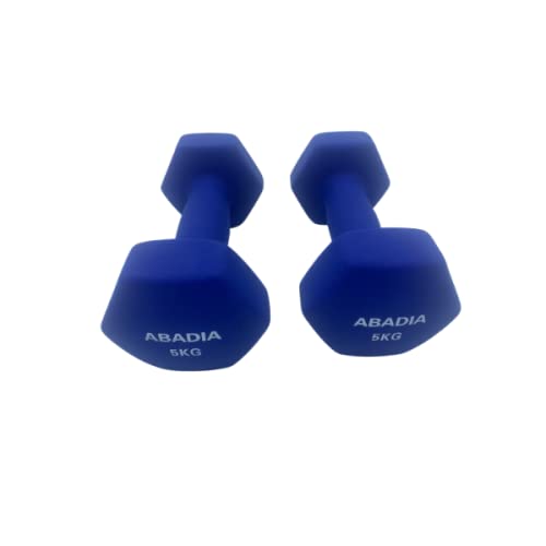 Abadia - Juego de 2 Mancuernas Hexagonales 5 kg de Neopreno Color Azul | Pesas Disponibles en Pesos de 0,5 kg a 8 kg