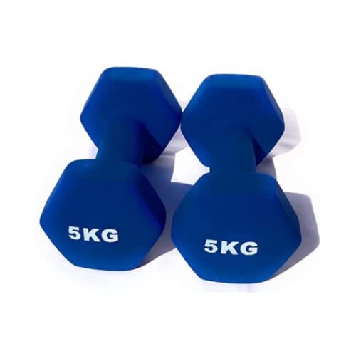 Abadia - Juego de 2 Mancuernas Hexagonales 5 kg de Neopreno Color Azul | Pesas Disponibles en Pesos de 0,5 kg a 8 kg