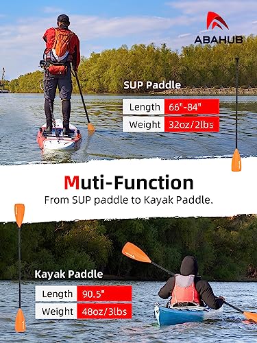 Abahub 2 en 1 Kayak Remo Paddle Surf Aluminio Pala Sup Kayak Paddle Ajustable 173-213cm PU Aleación de Aluminio Eje Recubierto, Hoja de Nylon de plástico Negro Azul Verde Naranja