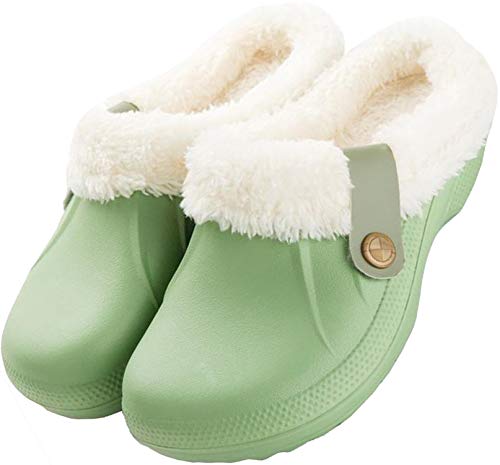 Acfoda Zapatillas casa Hombre Zuecos para Mujer Invierno Antideslizante Caliente Peluche Pantuflas Cómodos Cálido Impermeable Zapatos Verde 39/40