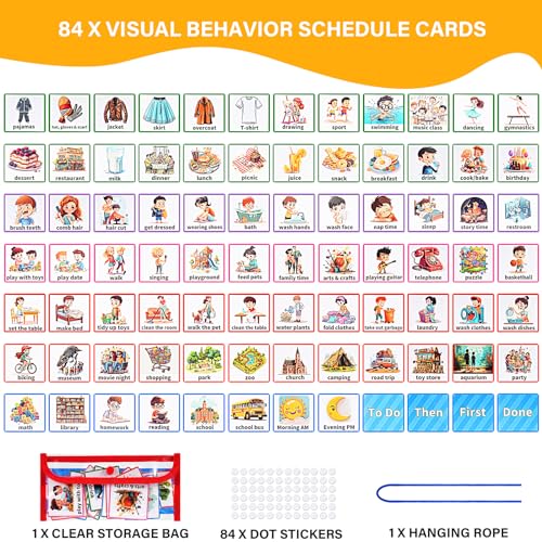 Achort Calendario Visual 96 Tarjetas de tareas para niños pequeños, gráfico planificador para la Actividad Diaria, horario de Aprendizaje Rosa