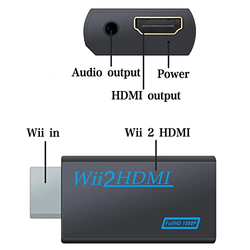 Adaptador Wii Consola a hdmi Adaptador de vídeo convertidor Pconvertidor para Nintendo,Juegos Wii,Wii Conector,Monitor de TV,Proyector