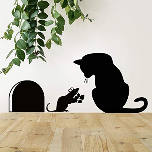 Adhesivo decorativo para pared con diseño de ratón, diseño de gato, decoración de interruptor de luz, decoración de cocina, baño, silueta de hogar, gatos decoración de puerta gatito coche pared