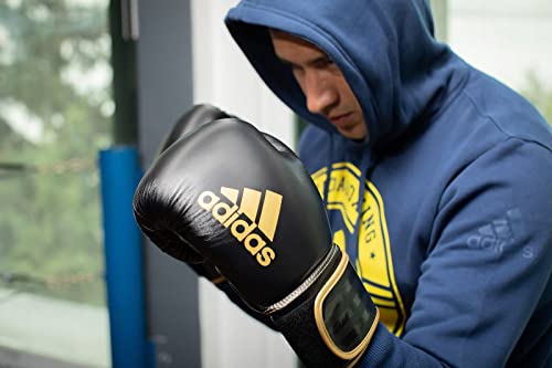 adidas Boxing Gloves - Hybrid 80 - for Boxing, Kickboxing, MMA, Bag, Training & Fitness - Boxing Gloves for Men & Women - Weight (12 oz, Black/Gold)
