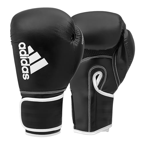 adidas Hybrid 80 Gloves - for Boxing, Kickboxing, MMA, Bag, Training & Fitness - Boxing Gloves for Men & Women - Weighted Pair 10oz, Black/White