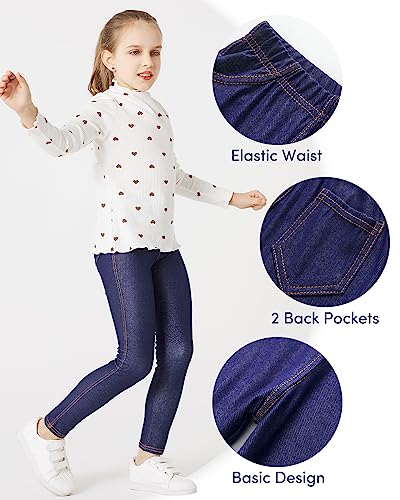 Adorel Leggings Vaqueros Pantalones Elástico Niña Pack de 2 Negro y Azul Marino 7-8 Años (Tamaño del Fabricante 130)