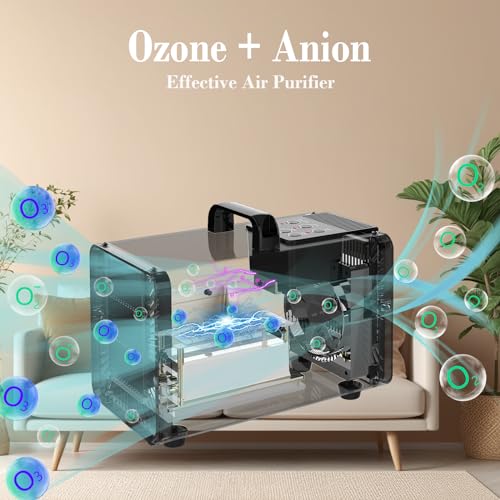 AIRAS Purificador de aire digital con generador de ozono de 30.000 mg/h e iones negativos, máquina de ozono con función de ciclo diario, eliminador de olores para el hogar y el coche