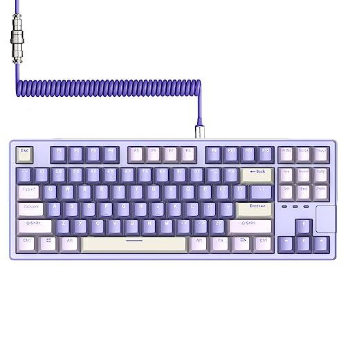 AK873PRO-XINMENG X87 75% Teclado para Juegos, TKL 80% Gasket Mecánico Keyboard Custom Pre-Lubed Switch, LIGHTSYNC Backlit LED, Compacto 87 Teclas PBT Keycap, Cable USB C Espiral para PC/Mac -Púrpura