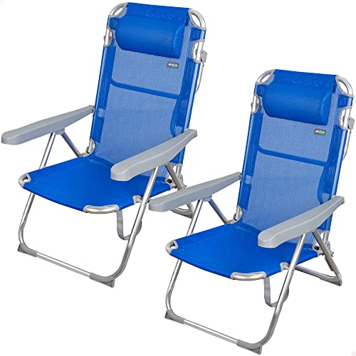 Aktive 62266 - Pack de 2 sillas reclinables para playa, jardín, terraza o camping, Medidas 48x60x90cm, altura 28cm, Ligera, 5 posiciones, , incluye asa de trasporte