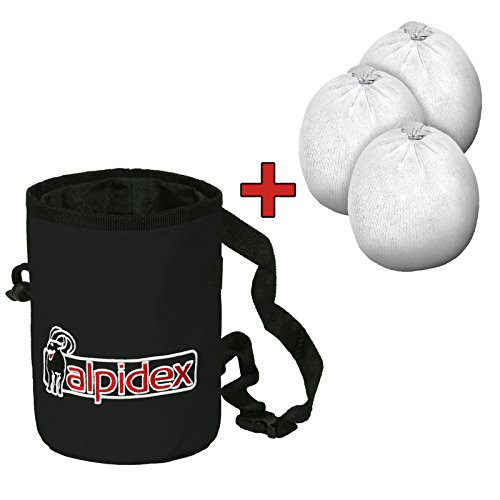 ALPIDEX Bolsa Magnesio Escalada Incluyendo 3 x Bolas Tiza 35 g, Color: Black Rock