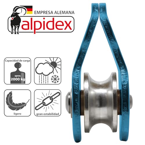 ALPIDEX Polea De Reenvío 20 kN - Mobile Pulley Polea - para Cuerdas Textiles De hasta 11 mm De Diámetro - EN12278, Color: Blue