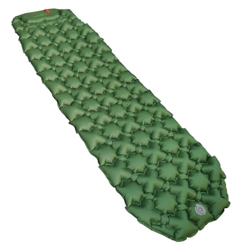 Amazon Basics - Colchoneta inflable para camping, Compacto, ligera, impermeable, con bomba de pie, 5,6 cm de grosor, verde oliva