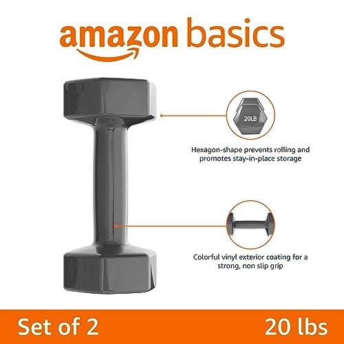 Amazon Basics - Mancuernas de vinilo, 20 Livras (9,1 kg)cada una, 2 unidades, 16.64, gris