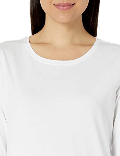 Amazon Essentials Camiseta de Cuello a la Caja, Manga Larga, 100% Algodón y Ajuste Clásico Mujer, Blanco, L