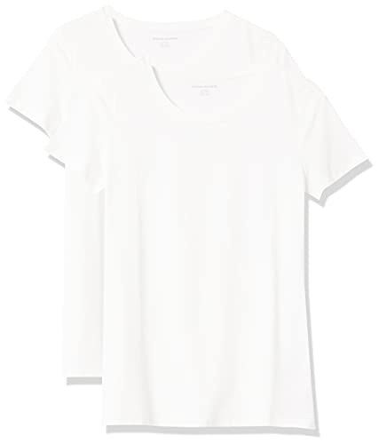 Amazon Essentials Camiseta de Cuello Caja de Manga Corta y Ajuste Clásico Mujer, Pack de 2, Blanco, M