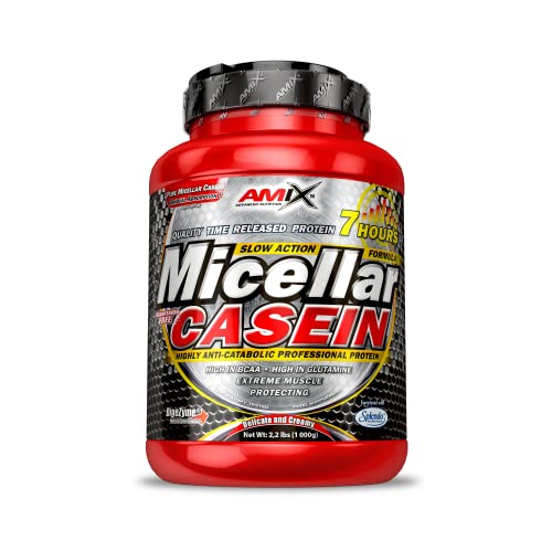 AMIX - Proteína Isolada Micellar Casein - Complemento Alimenticio con Alta Proporción de Caseína Micelar - Proteína para Ganar Masa Muscular - Contiene Enzimas Digestivas - Sabor Vainilla - 1 KG