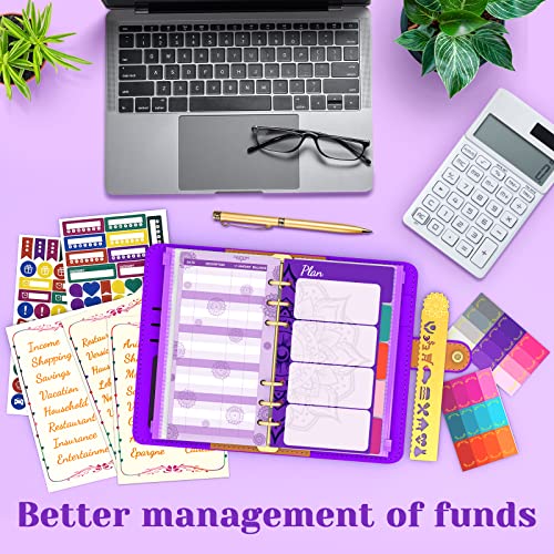 Aocii Budget Planner Budget Binder A6 - Planificador financiero de presupuestos, libro de presupuestos con bandejas para el dinero, etiquetas de planificador de presupuestos (Violeta)