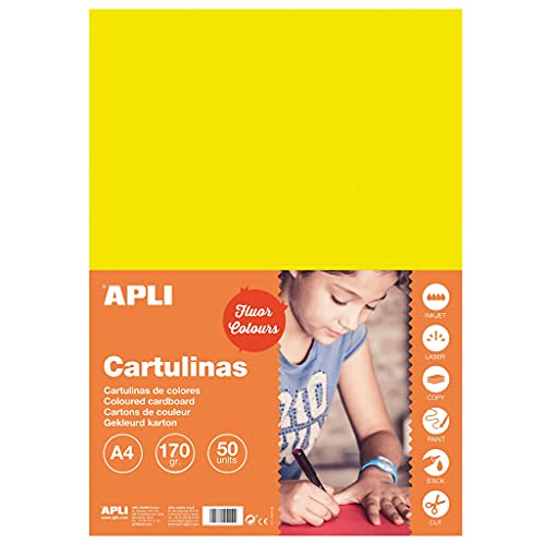 APLI 14252 - Cartulina amarillo fluorescente A4 170 g 50 hojas