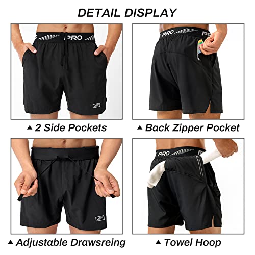 aquota Pack de 2 Pantalones Cortos para Hombre, Tenis，9"& 5", Negro, Medium