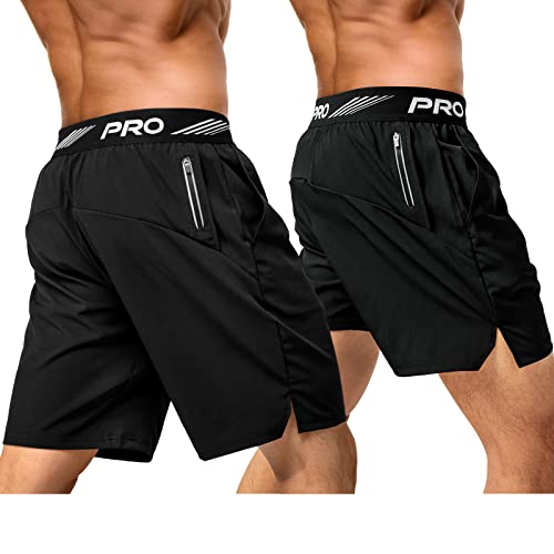 aquota Pack de 2 Pantalones Cortos para Hombre, Tenis，9"& 5", Negro, Medium