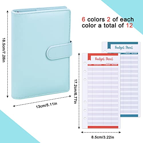 Archivador de Dinero Carpeta de Cuaderno A6 Organizador de Dinero de Cuero de PU Agenda de Ahorro con Sobres Plastico Transparentes con Cierre Carpeta de Presupuesto con Anillas Crédito (Azul)