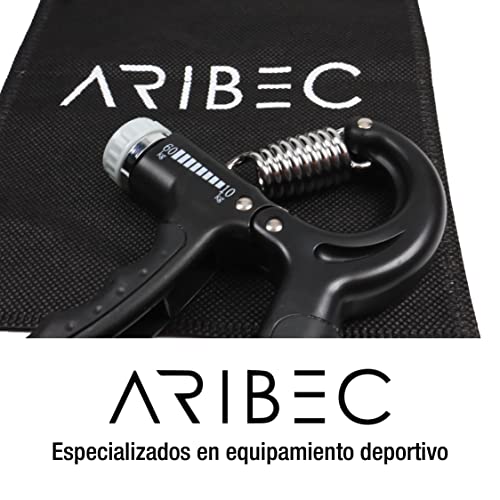ARIBEC Fortalecedor de Agarre de Mano Profesional Ajustable 10–60 kg con bolsa, Hand Grip para antebrazo ejercitar, Antiestres Adulto, Rehabilitación mano, Gym, Gimnasio en casa
