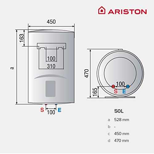 Ariston, Lydos R - Calentador de Agua Electrico Vertical, Termo 50 Litros, Regulación Externa + Titanio en Depósito, 48x45x56,8 cm - Fabricado para Instalación en España (Clase Energética C)