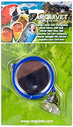 Arquivet Espejo Azul con Campana para pájaros - 7,5 x 11 cm - Accesorios para jaulas - Juguetes para Canarios, agapornis, periquitos, Loros - Entretenimiento para pájaros